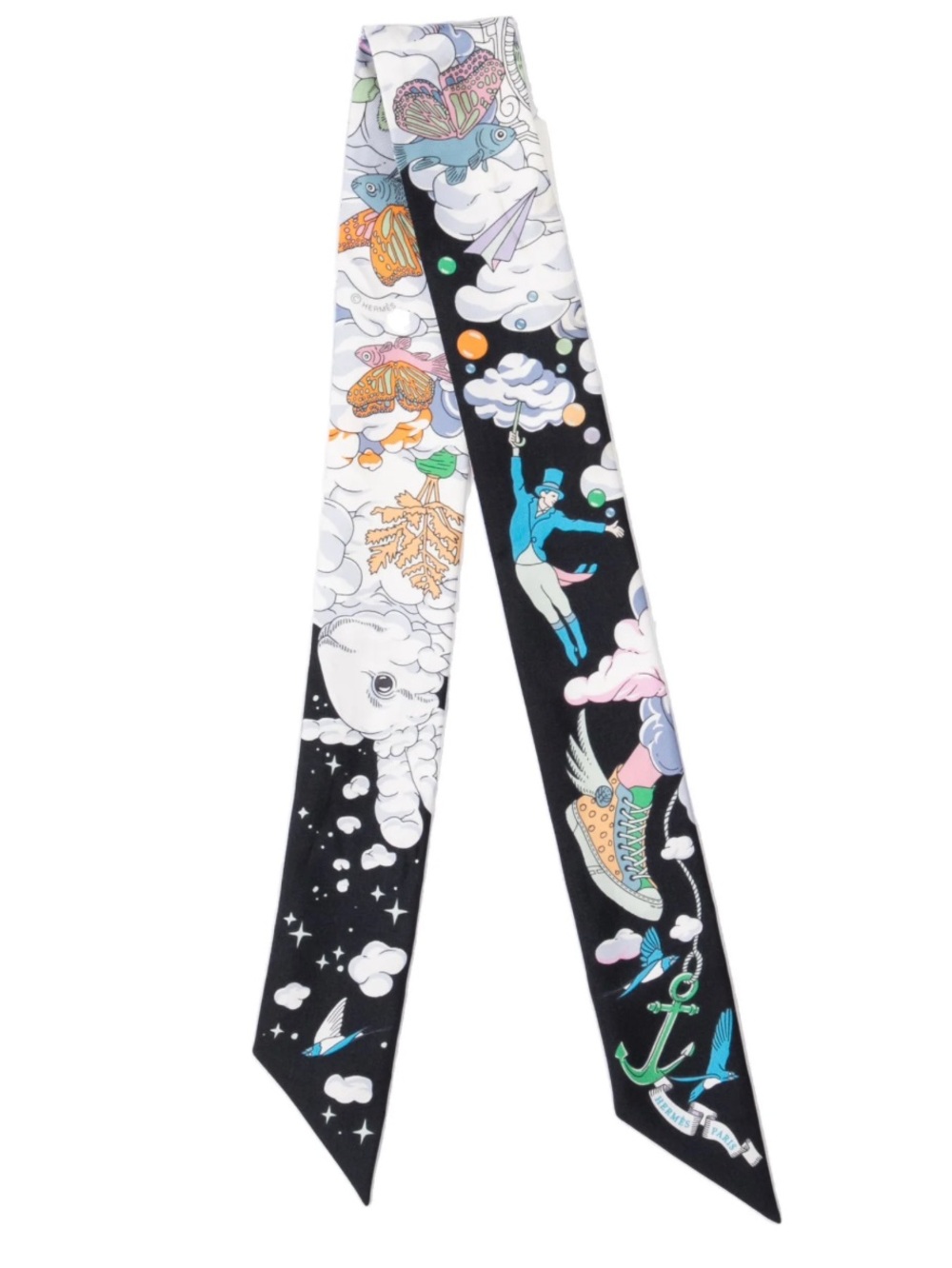 Hermes. Black Sur Mon Nuage Twilly Scarf